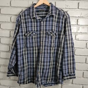 Field & Stream 1871 Mens Blue Plaid Flannel Button Down Shirt Cotton Large